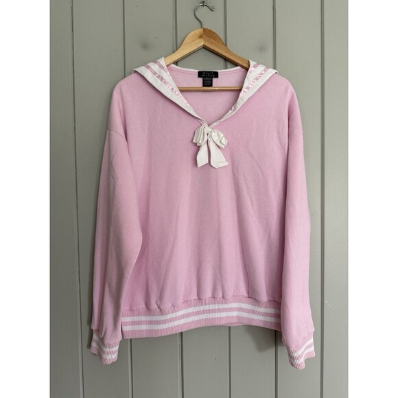 Sweet Society Bunny‎ Sailor Collar Sweatshirt S Small Pink Long Sleeve Kawaii - Picture 1 of 5